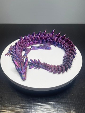 Articulated Crystal Dragon Figurine, 3D Printed Rainbow Color Shifting Fantasy Decor